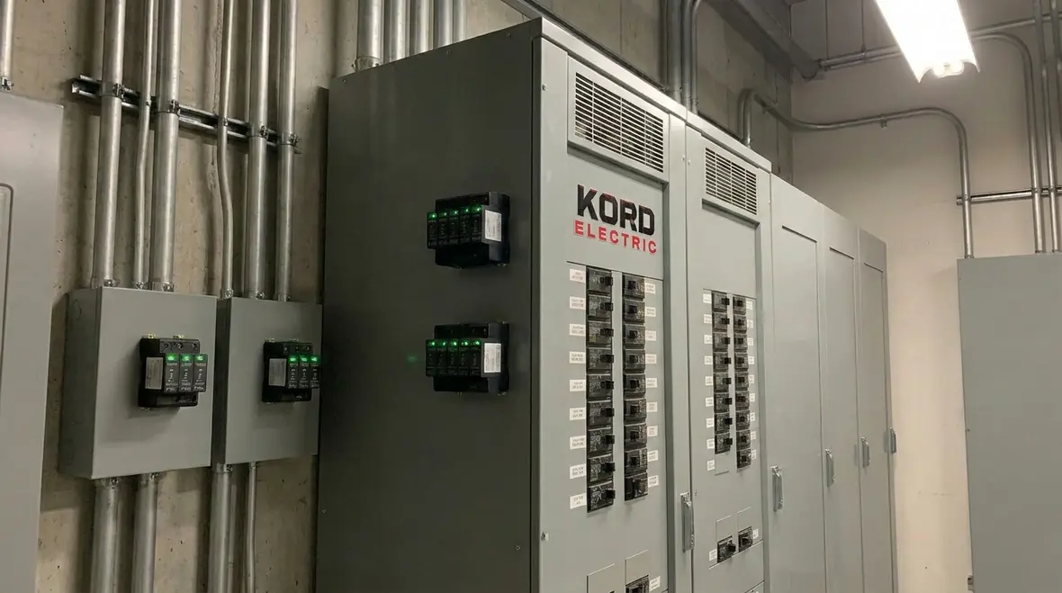 Layered surge protection devices coordinated across industrial electrical panels