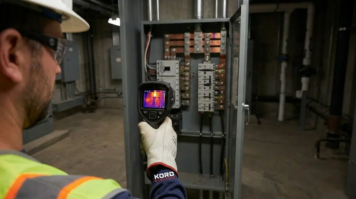 Balanced three-phase commercial electrical panel in an industrial facility