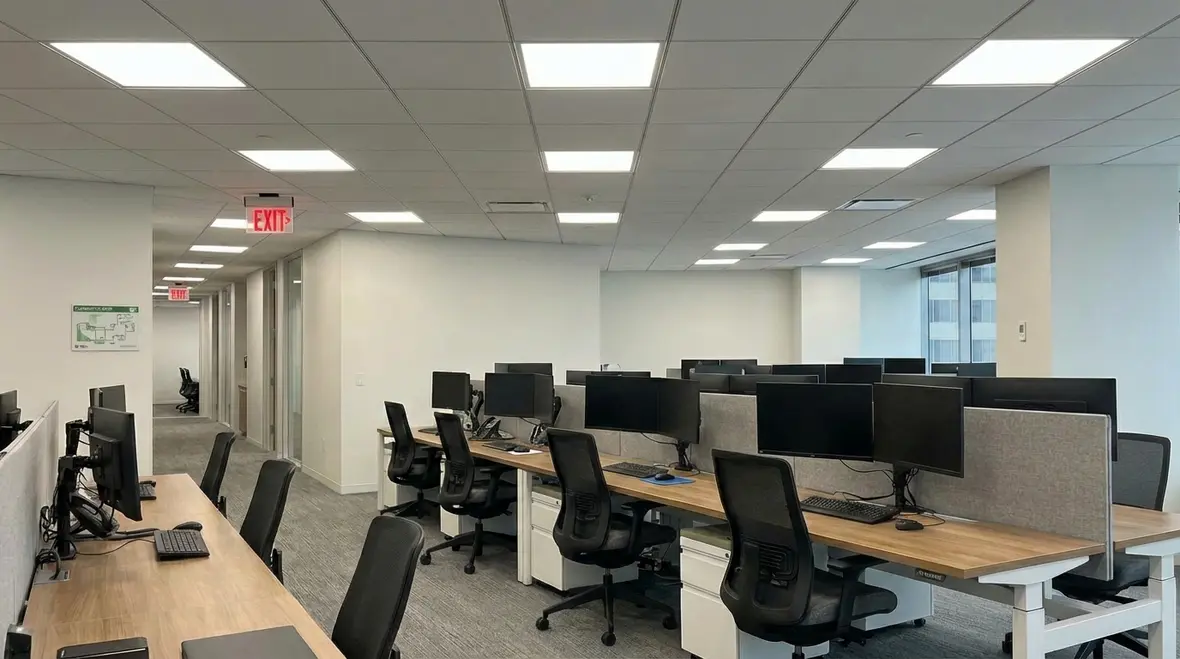 Industrial loading dock with bright overhead recessed lighting to reduce accidents