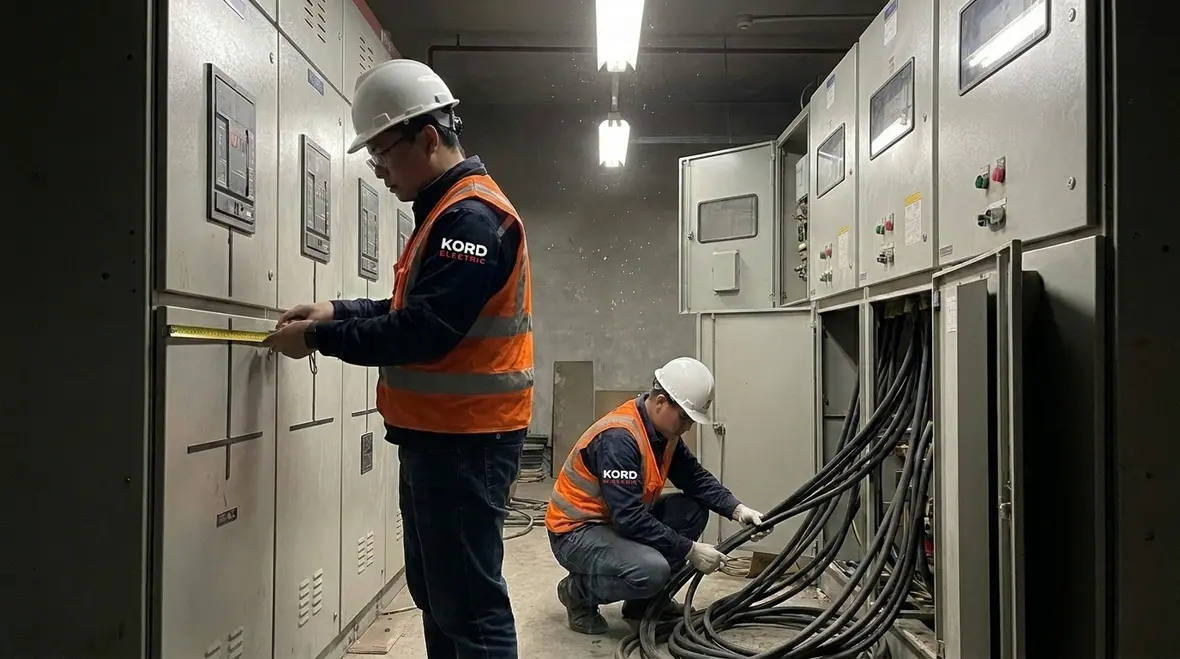 Kord Electric technicians installing and commissioning modern switchgear
