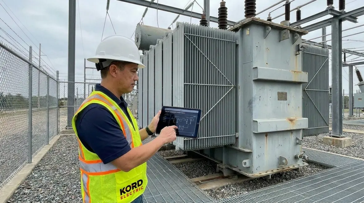 Close-up of transformer insulation and cooling components during inspection