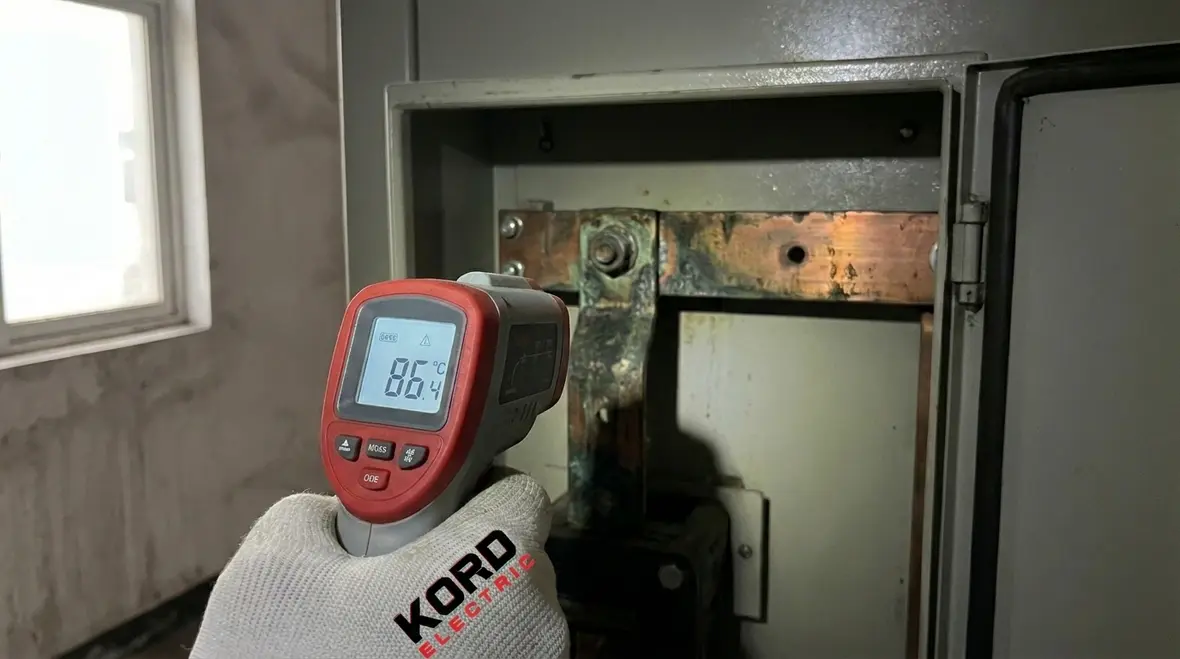Close up of aging electrical components in a commercial panel