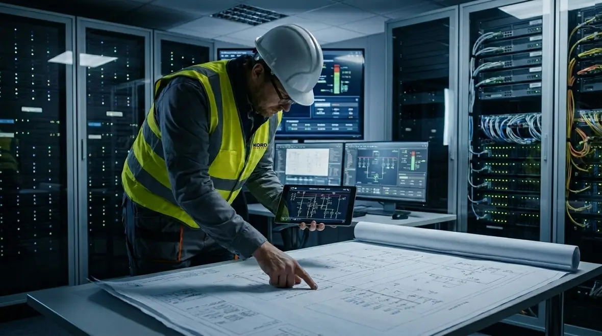Engineers reviewing commercial data center critical load priorities