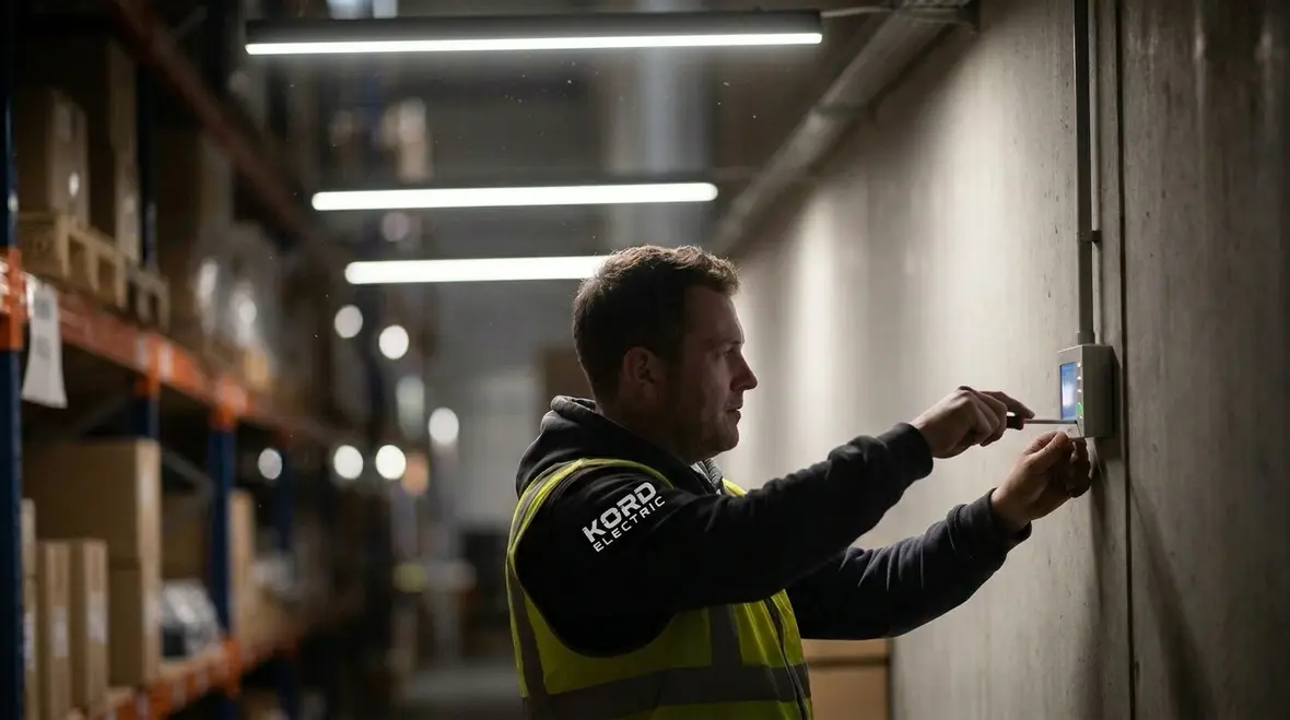 Bright, efficient warehouse lighting after electrical maintenance and upgrades