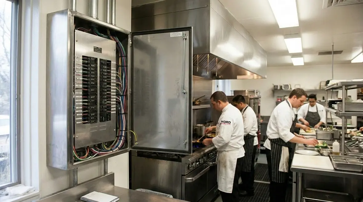 Commercial kitchen electrical systems and control panels
