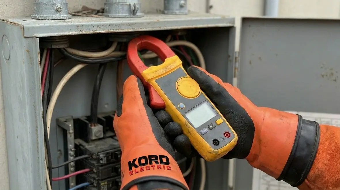 Grounding and bonding conductors being inspected in a commercial electrical room