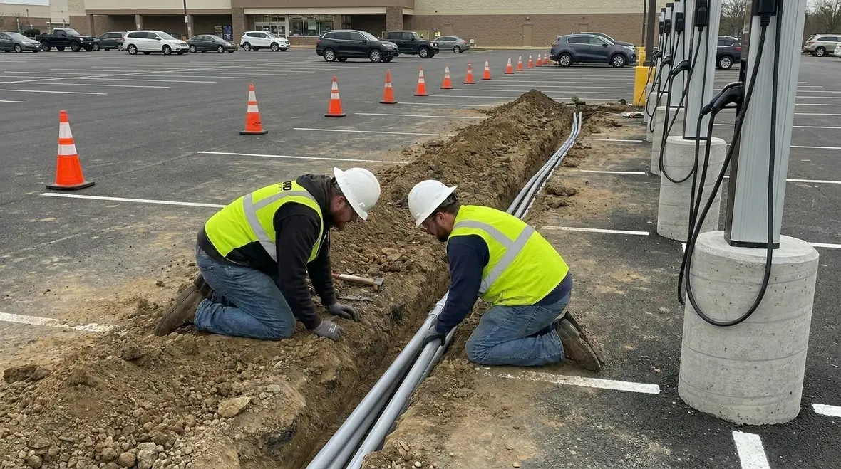 Commercial EV charger installation at a modern commercial facility