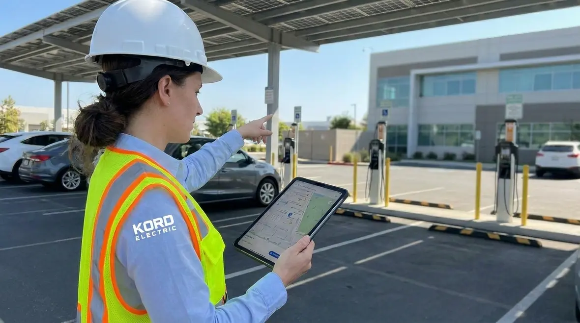 Commercial EV charging network setup at a large commercial property