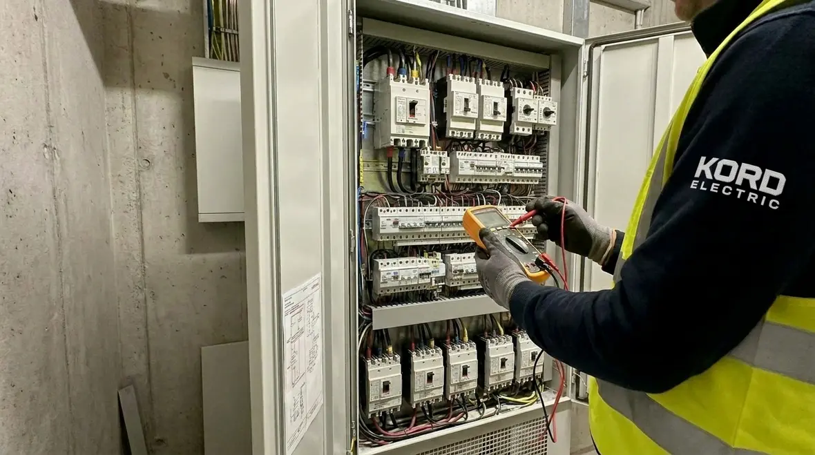Technician performing commercial panel troubleshooting guide diagnostics