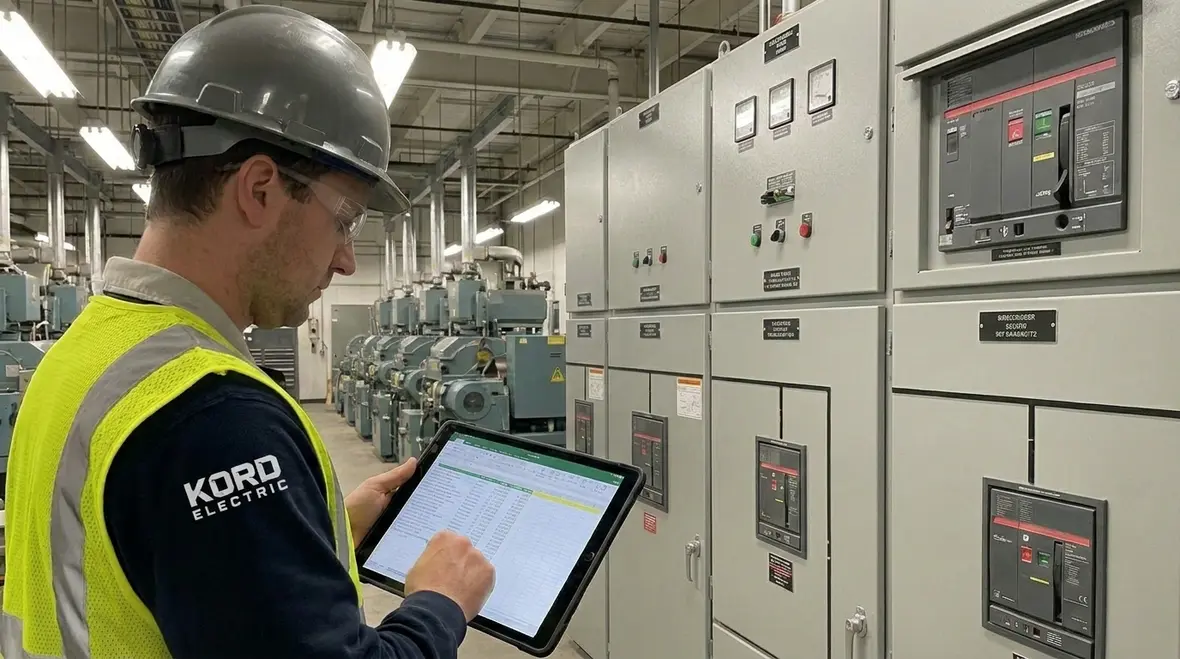 Commercial switchgear maintenance inspection in electrical room