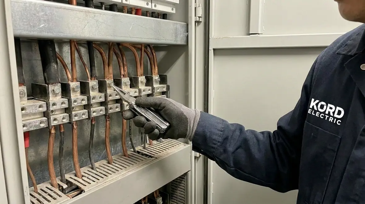 Engineer inspecting switchgear during a reliability walkdown