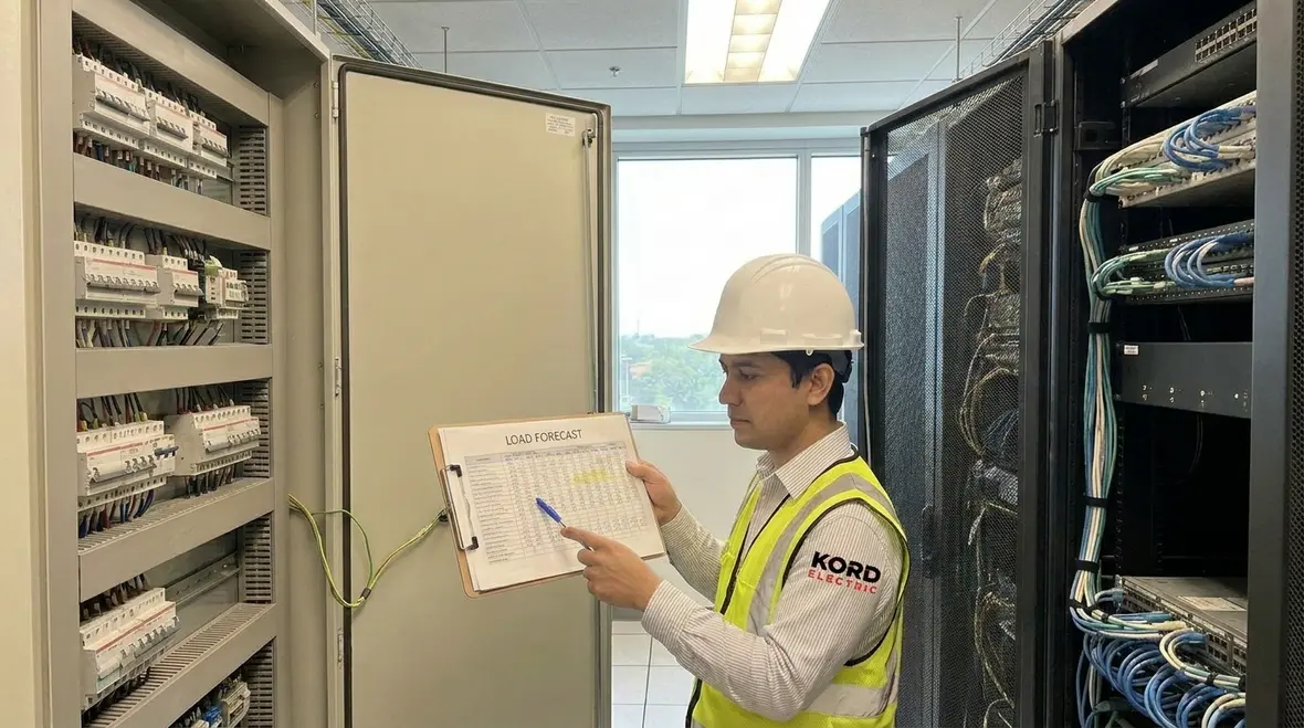 Data center technicians reviewing power scalability plans