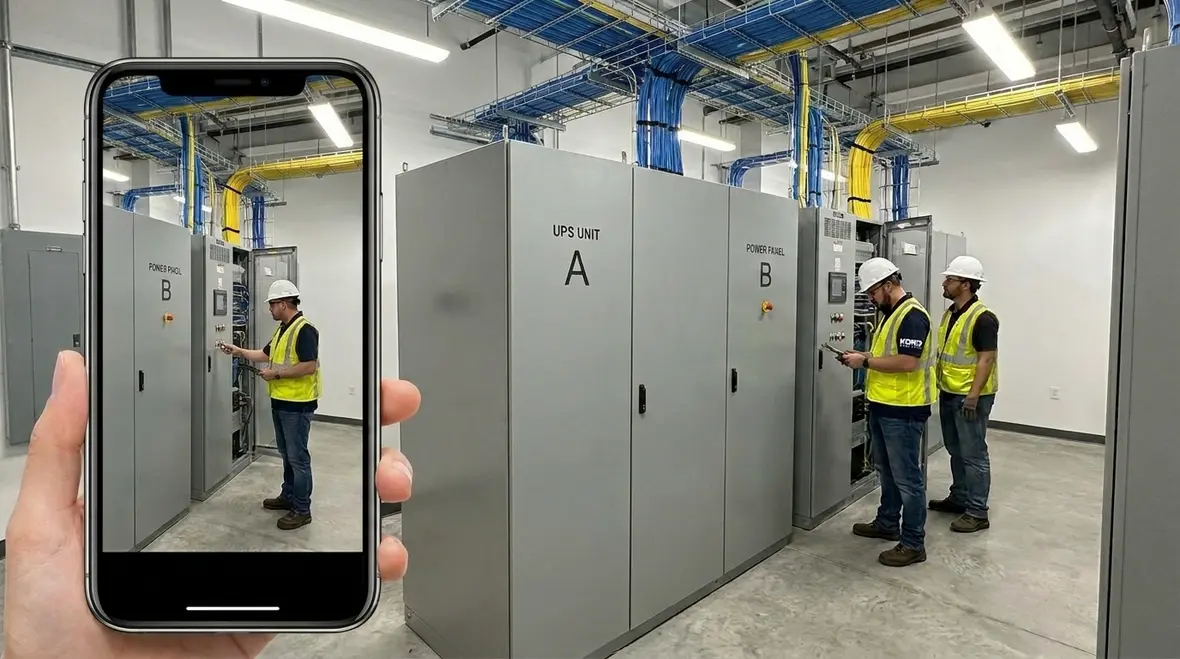 Technicians inspecting data center power redundancy strategies for zero downtime