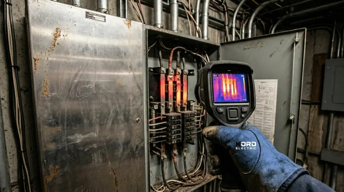 Kord Electric technician performing thermal scan during electrical infrastructure assessment