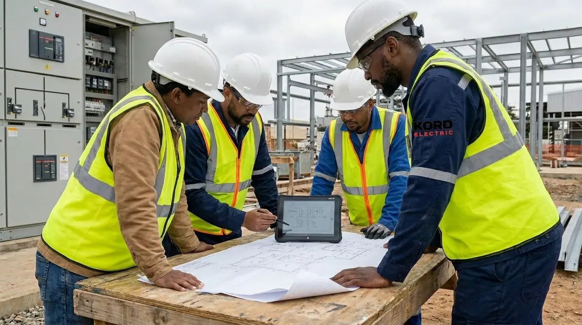 Electrical System Design Build team coordinating commercial power installation