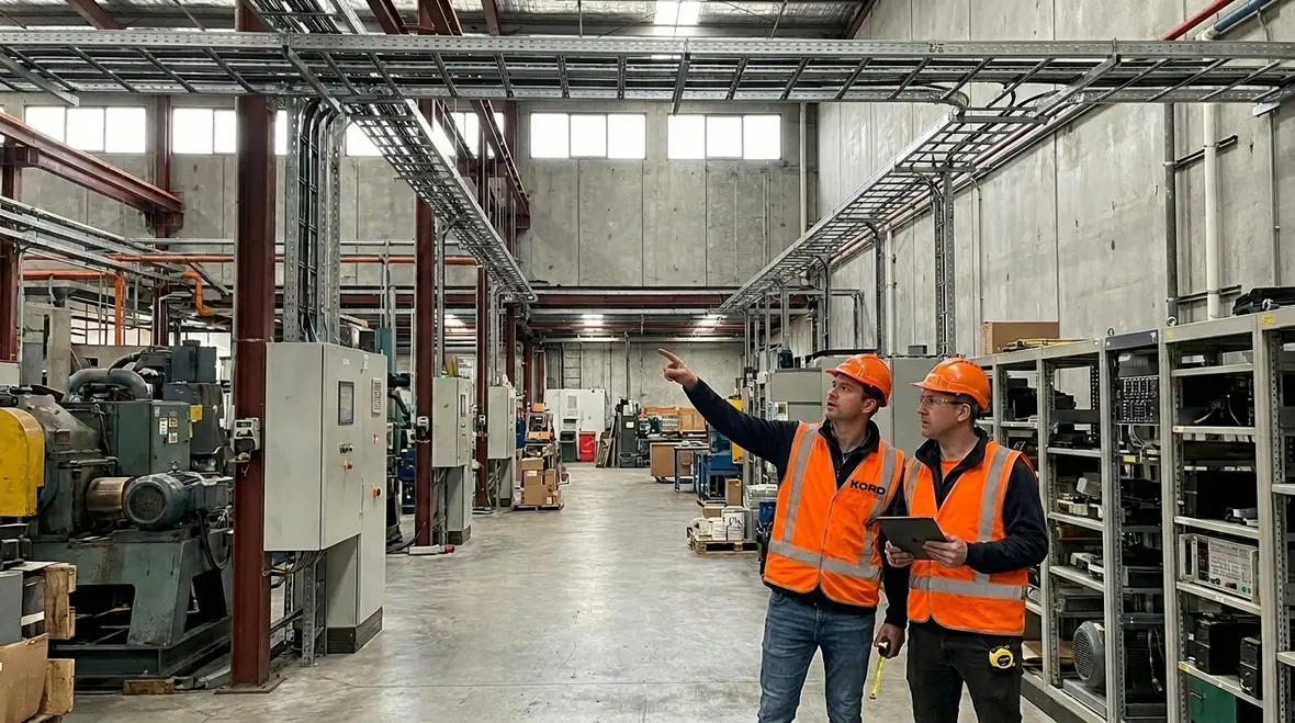 Technicians commissioning an industrial electrical system design build project