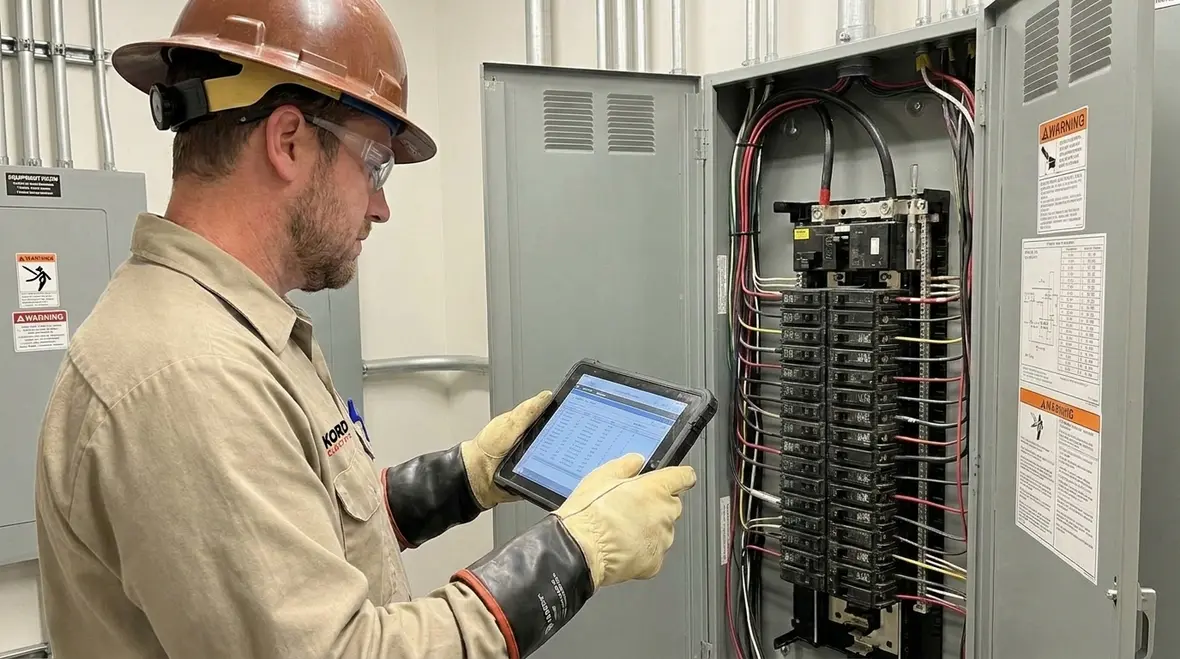 Technician performing electrical preventive maintenance to improve ROI and reduce downtime