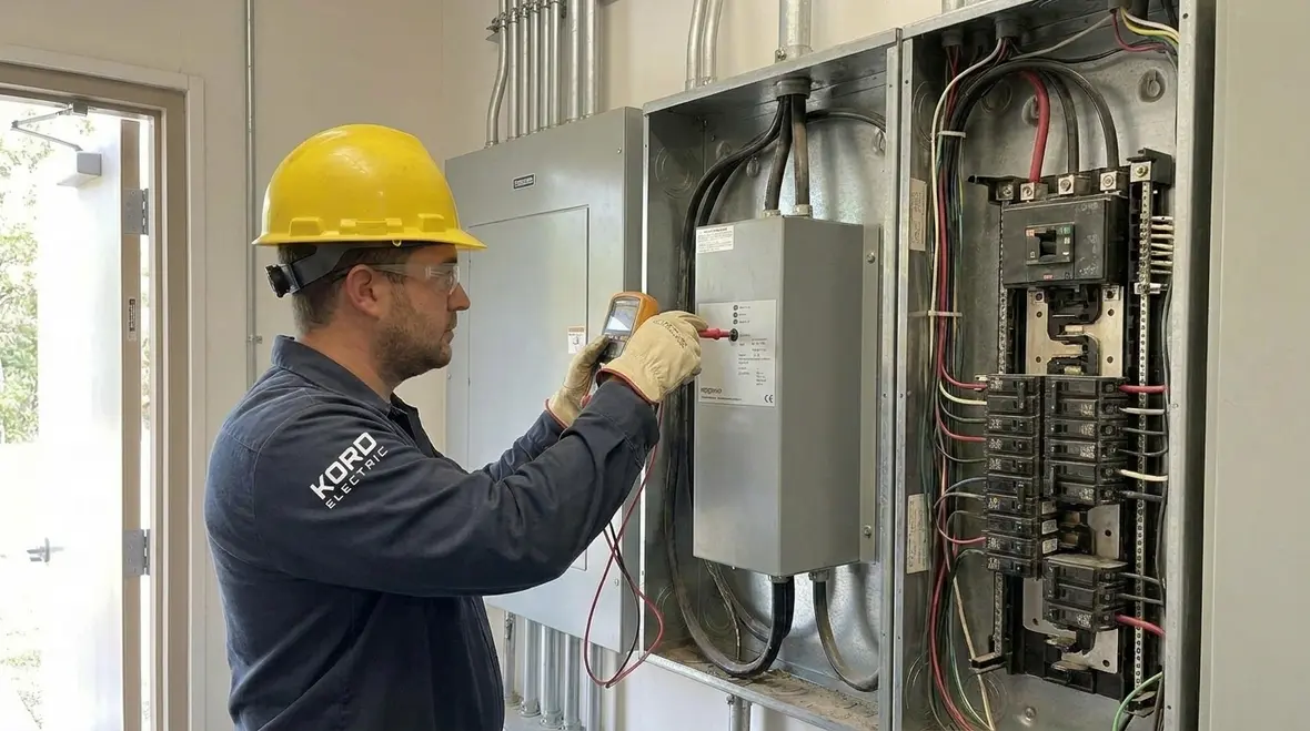 Commercial electrical system surge protection equipment in a main service room