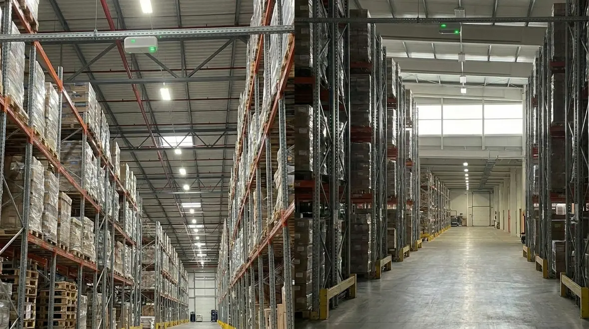 Industrial facility using daylight harvesting with skylights and smart lighting controls