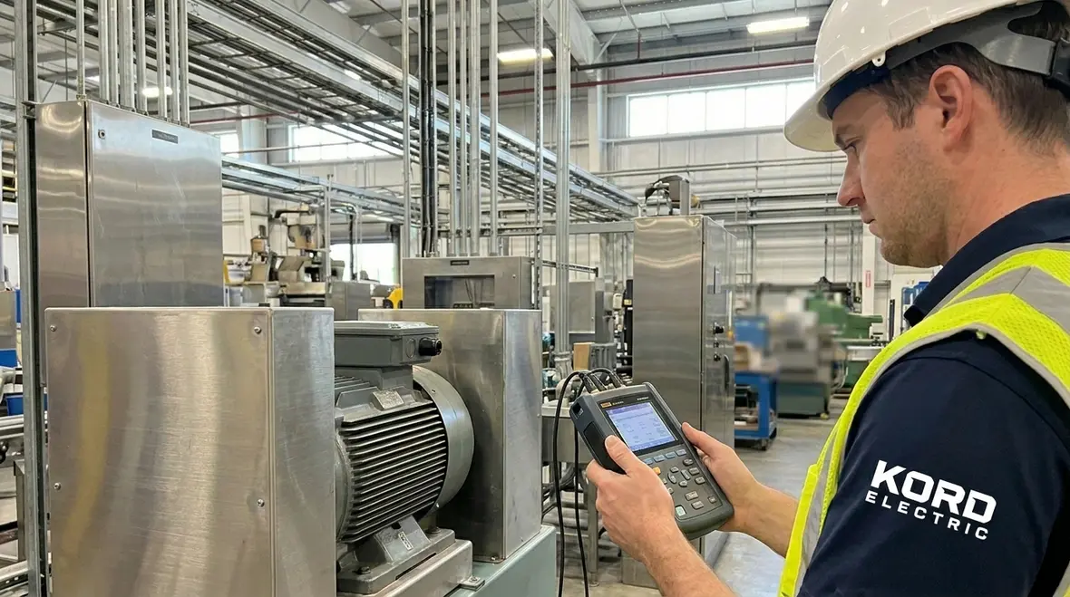Technician analyzing voltage sags and short interruptions in an industrial facility