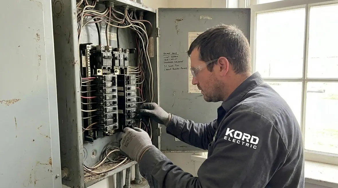 Technicians reviewing load center capacity planning tips in a commercial electrical room