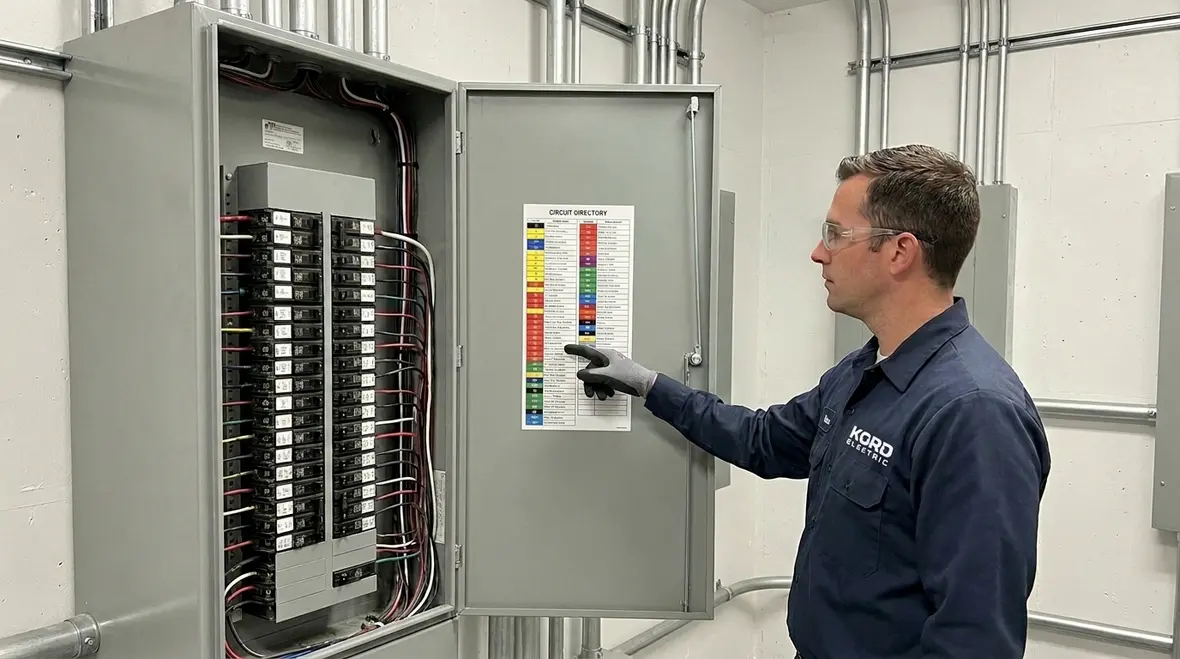 Technician inspecting grounding and bonding for NEC compliance in an industrial facility