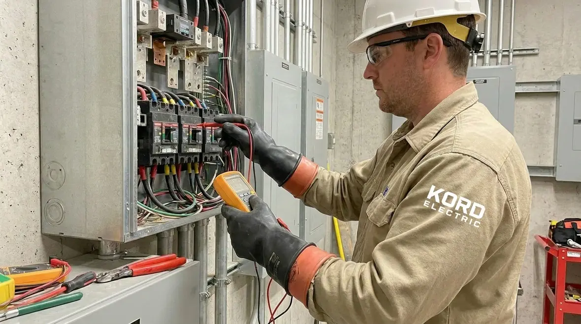 Technician applying NFPA 70E safe work practices in an industrial facility