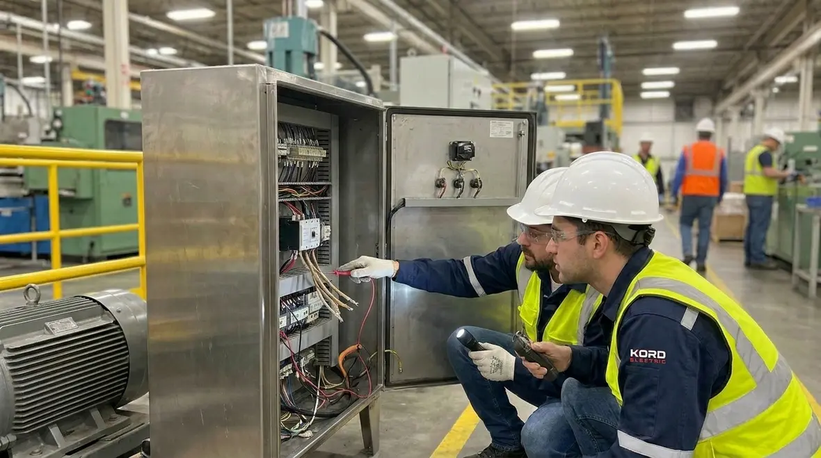 Electrician reviewing NFPA 70A historical electrical code documents for a commercial facility