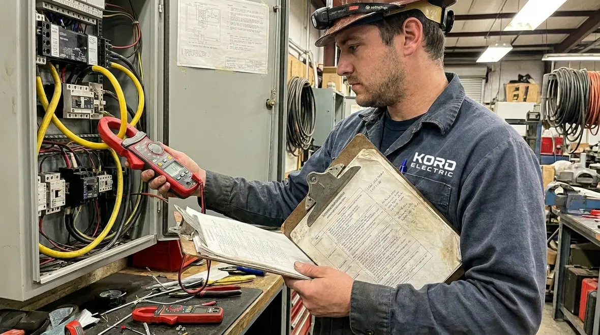 Electrician comparing NFPA 70A older documents to current field conditions