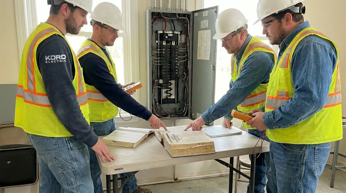 Commercial electricians reviewing NFPA 70A vs NEC requirements