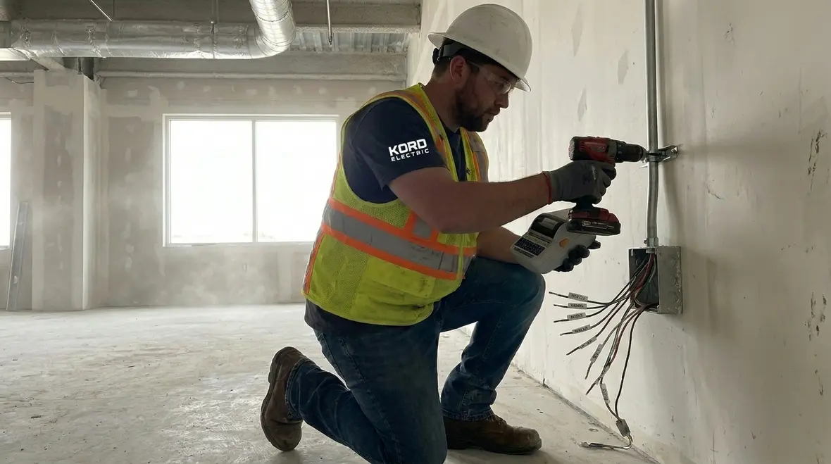 Electrical technician reviewing NFPA 70A legacy documentation in a commercial facility