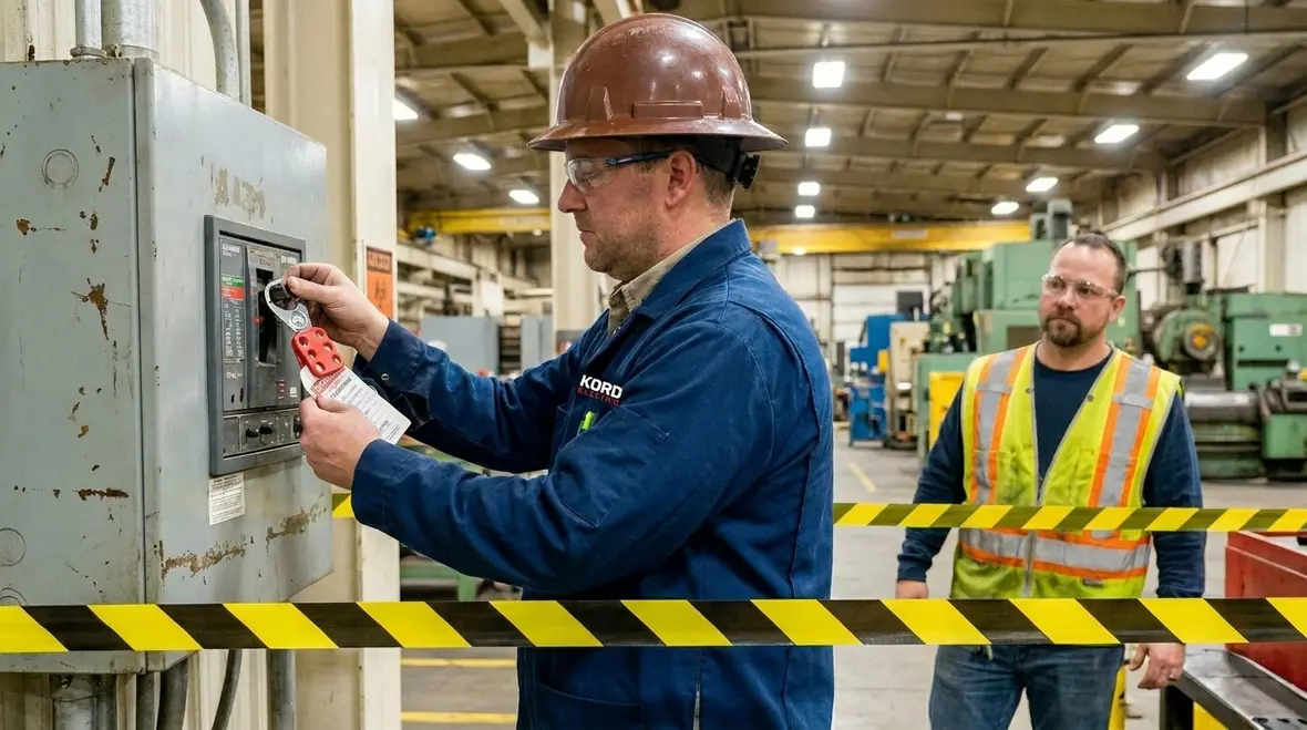 Technician evaluating NFPA 70E electrical hazards in switchgear