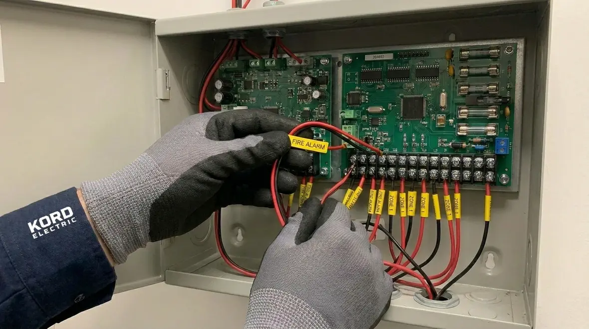 NFPA 72 compliant fire alarm wiring and supervised circuits in electrical room