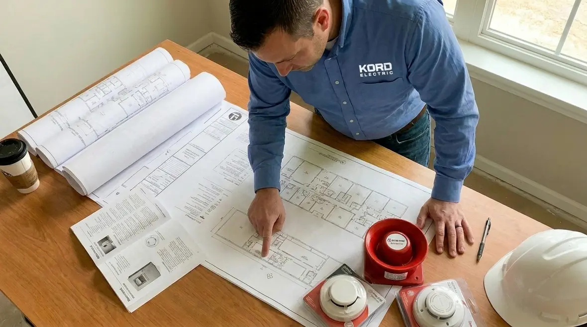 Fire alarm design drawings and NFPA 72 documentation for a commercial building