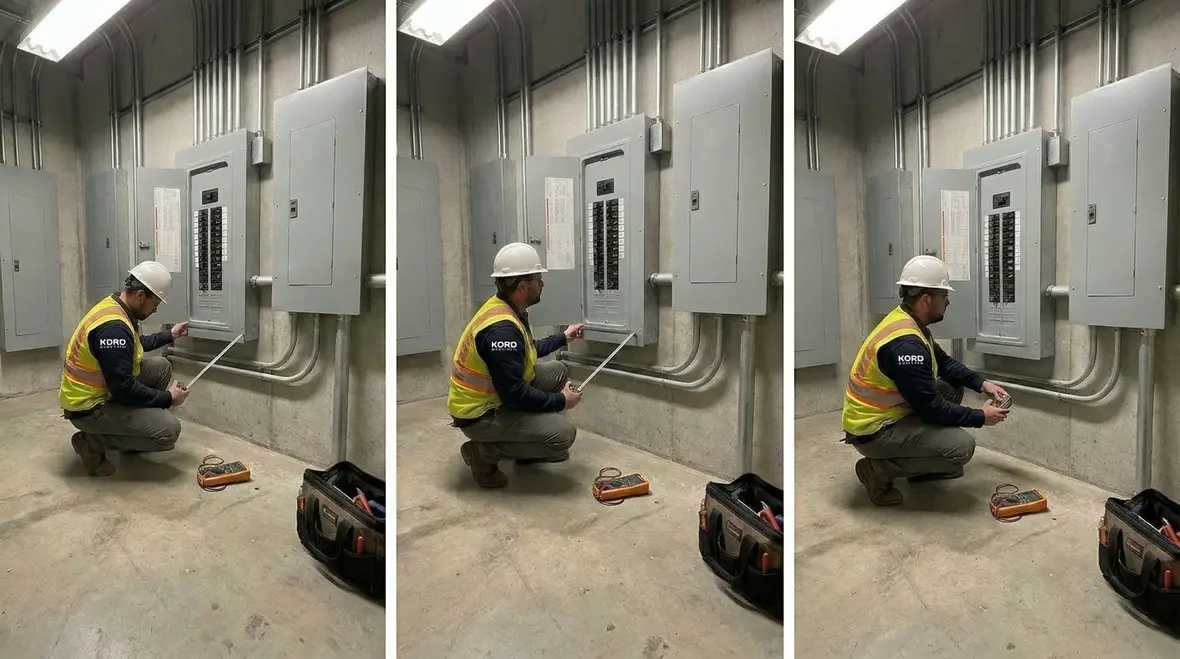 Clear working space maintained around an industrial electrical panel