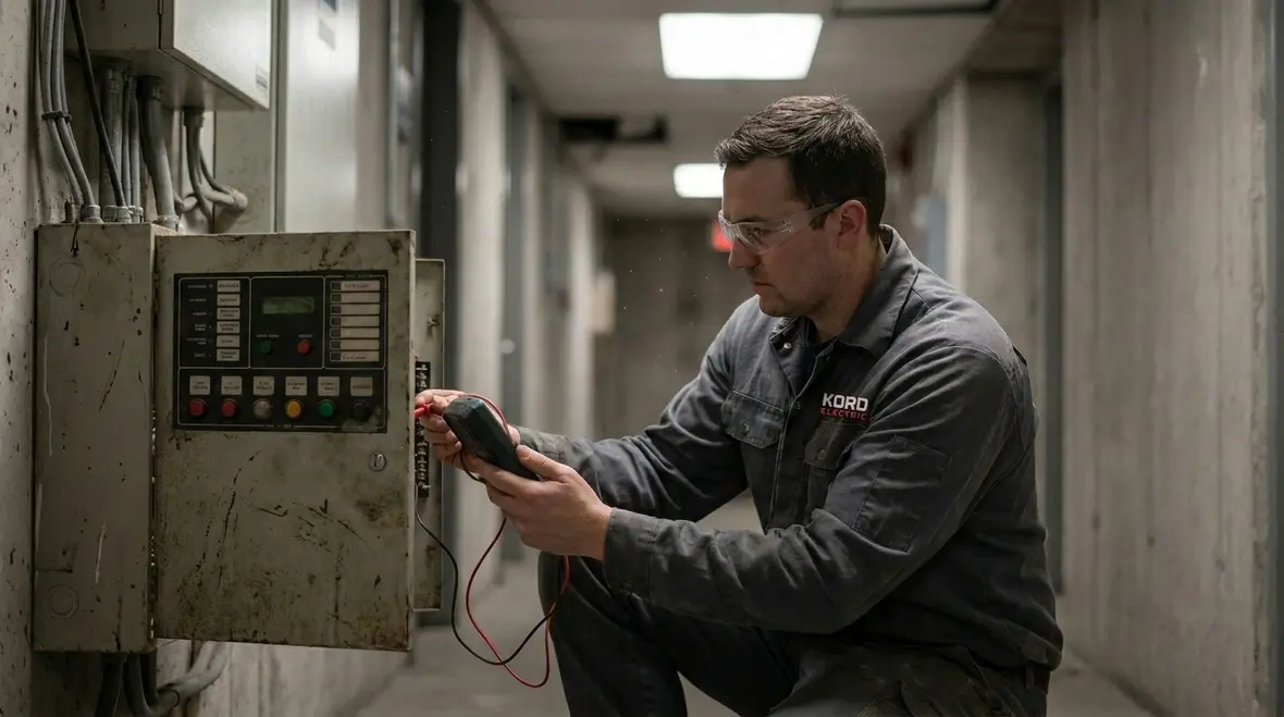 Inspector and electrical technician testing Title 19 California systems