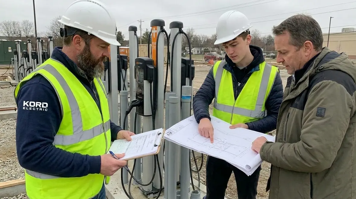 Inspector reviewing paperwork for California Title 24 compliant EV charger installation