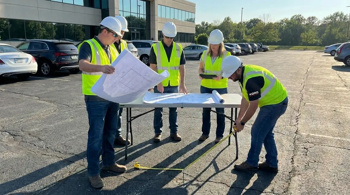 Electricians configuring commercial electrical panels for EV charging infrastructure