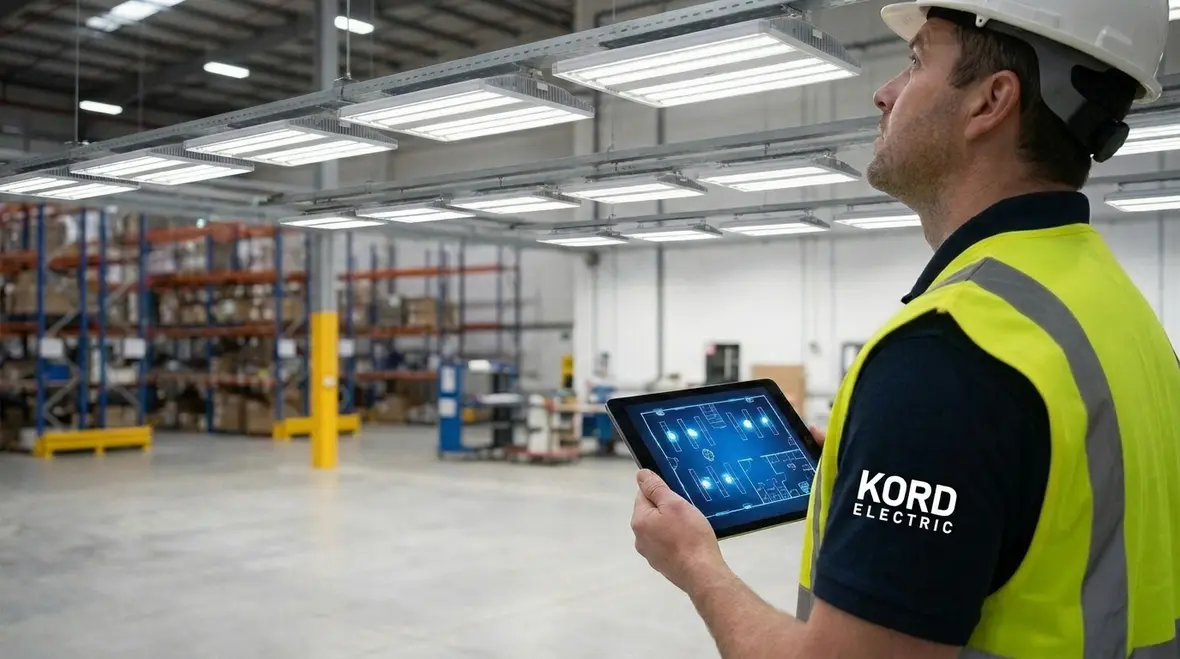 Warehouse occupancy sensors and smart lighting controls in operation