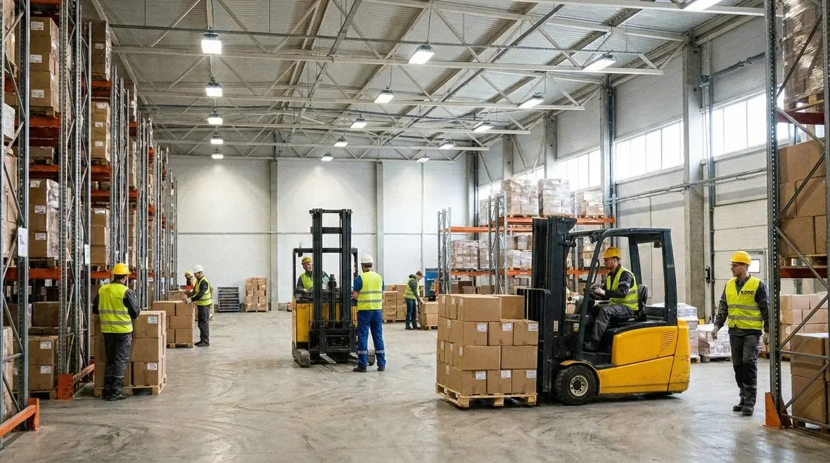 Warehouse lighting efficiency upgrades in high-bay storage area