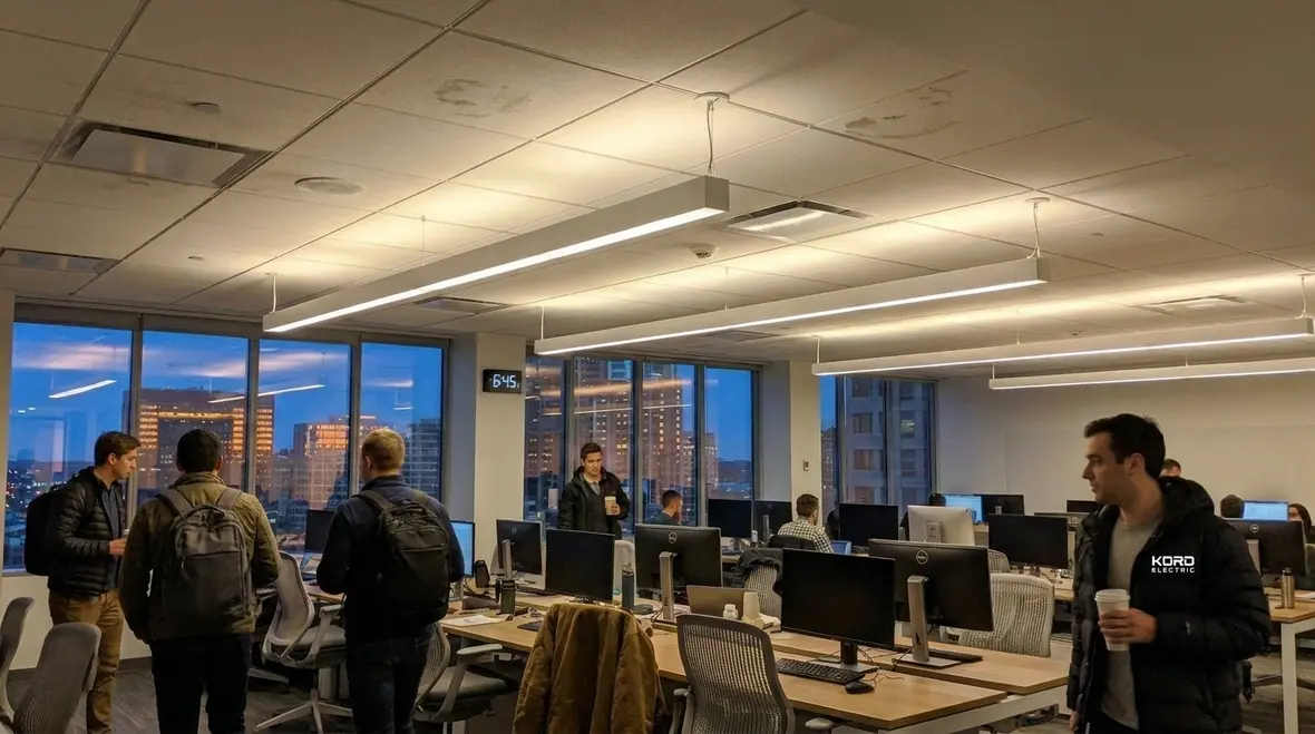 Modern open office using automated lighting scheduling for offices