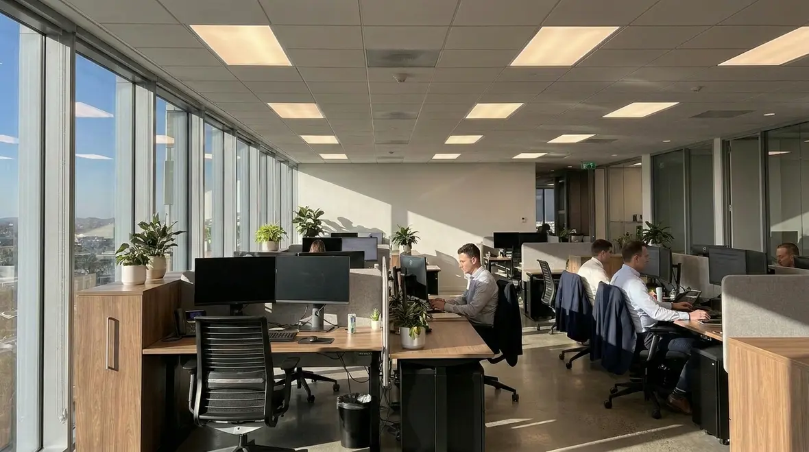 Office daylight harvesting and occupancy-based lighting