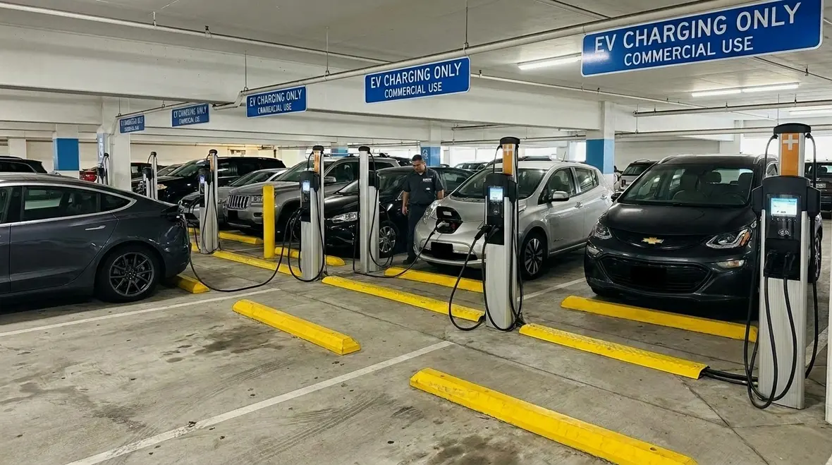 Electrical team reviewing commercial site power capacity for EV charging load management