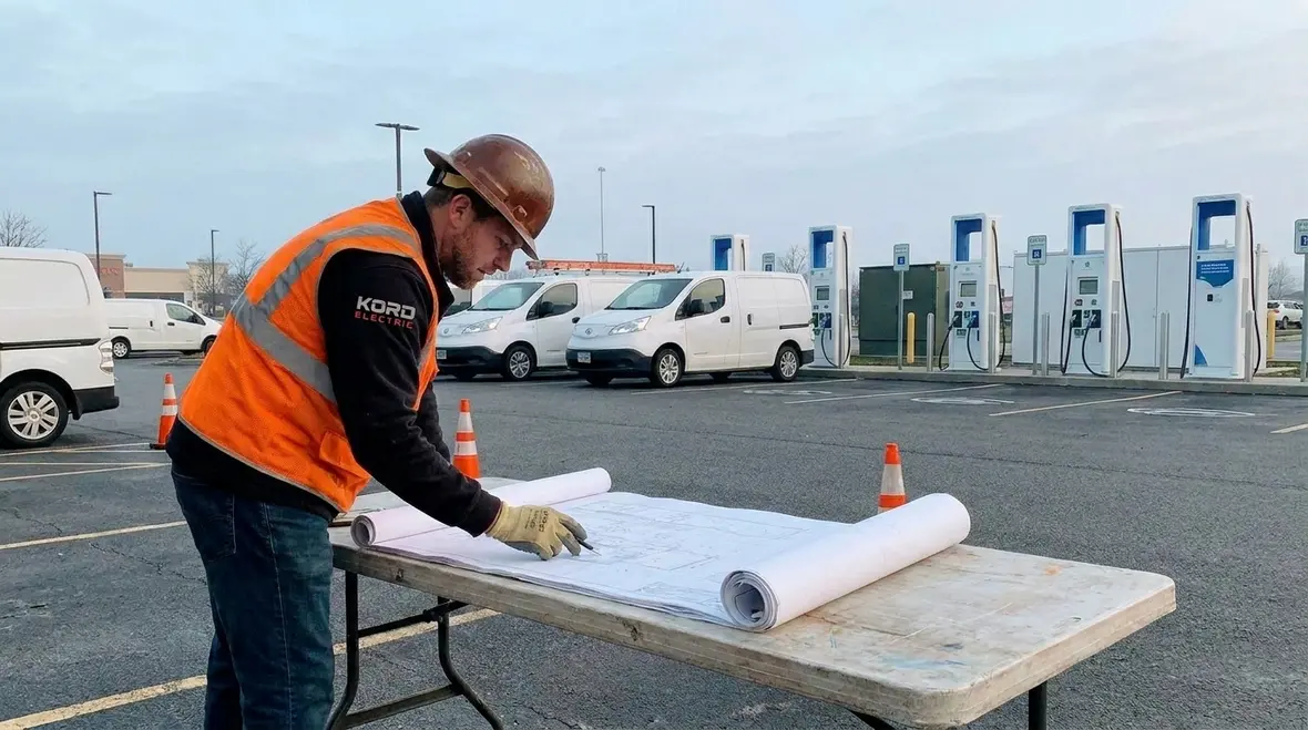 Commercial EV fleet charging layout planning at a large facility