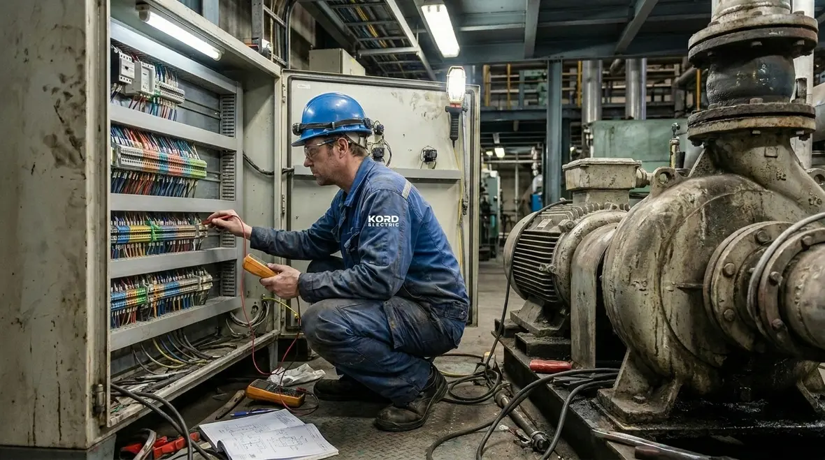 Motor control center being tested for intermittent commercial motor failures