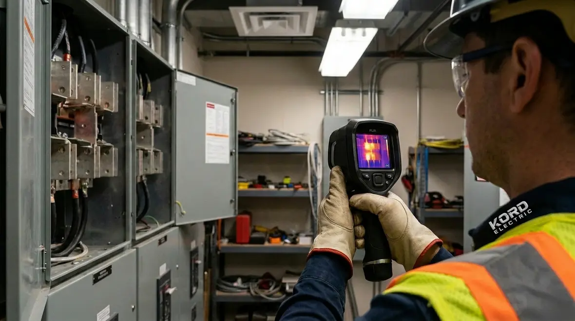 Commercial electrical switchgear and transformers in a modern building