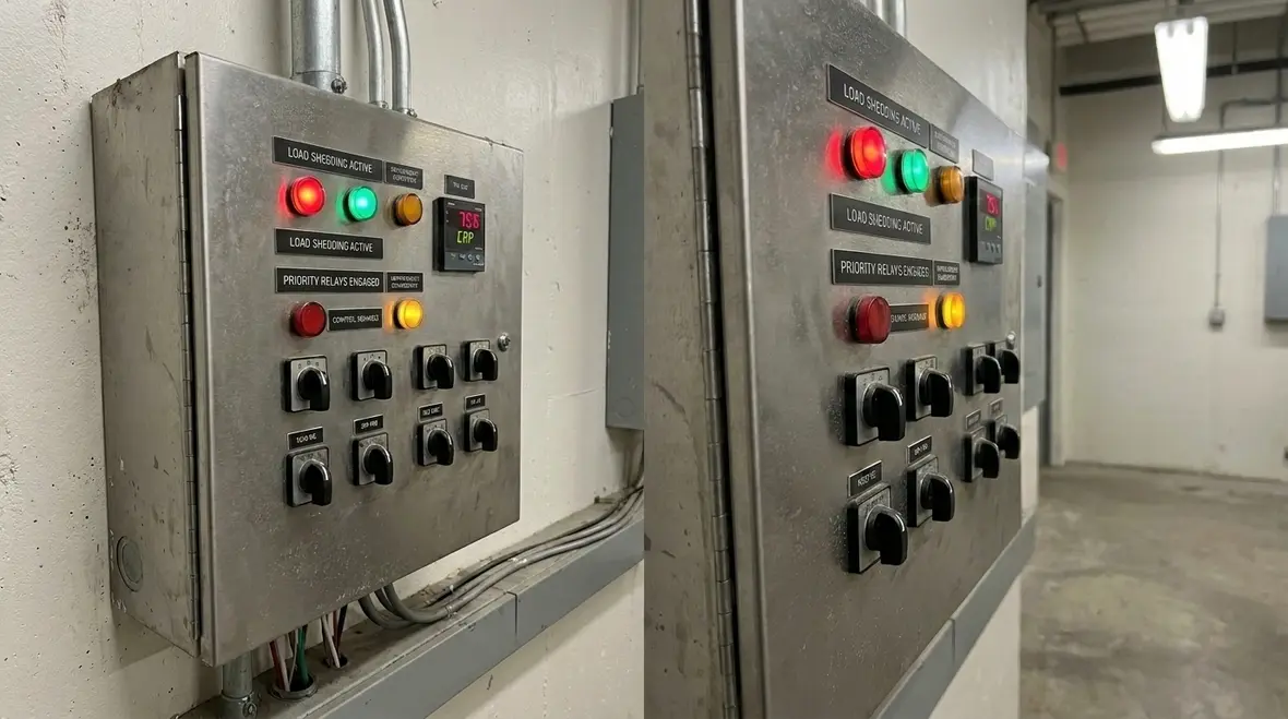 Technician configuring commercial load shedding controller