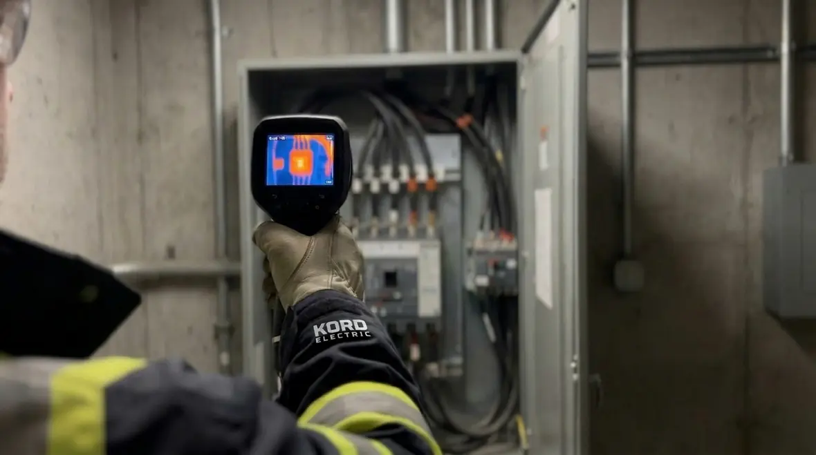 Commercial electrical panel under simulated load conditions
