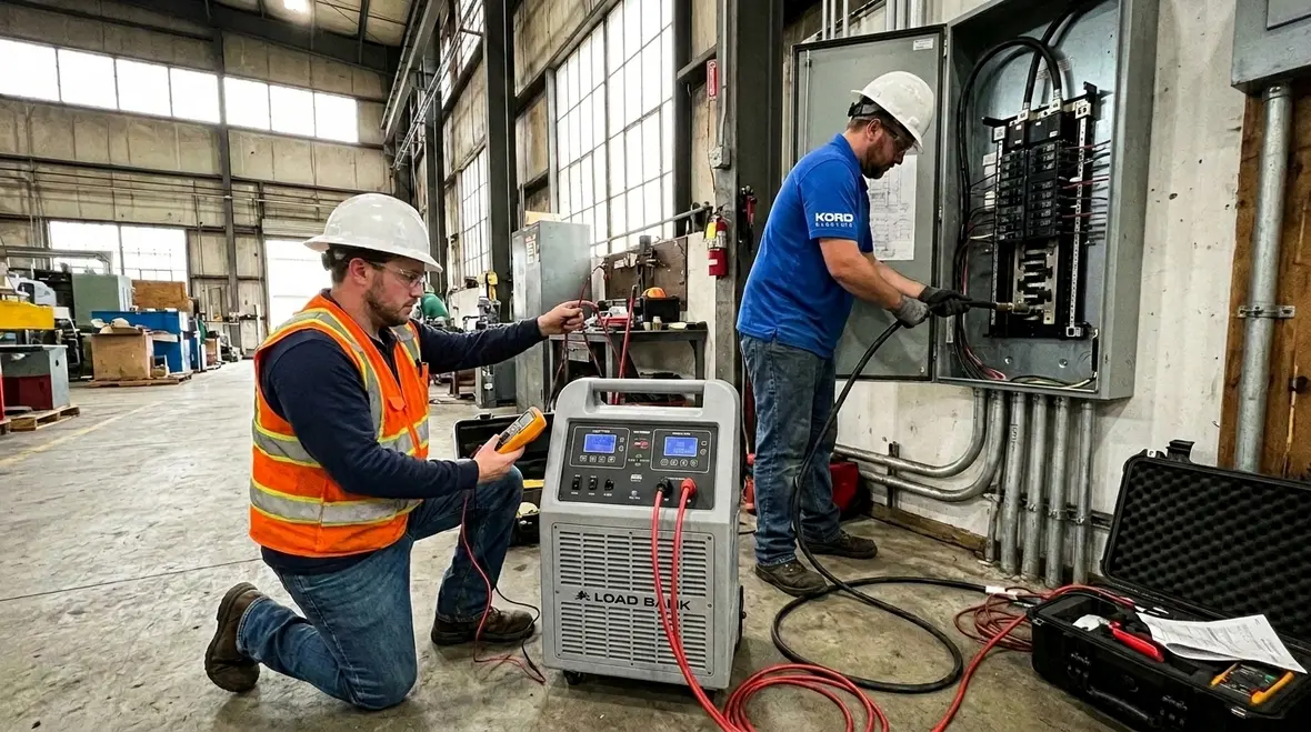 Commercial electrical panel under load being evaluated for voltage stability