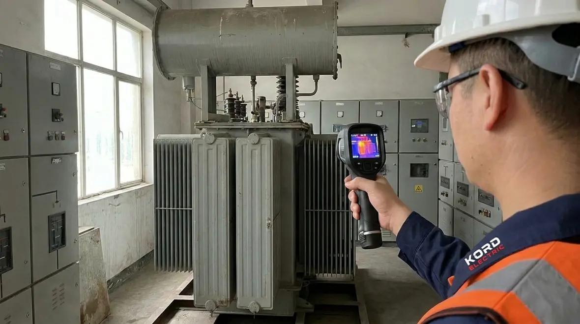 Technicians performing commercial electrical load testing under real operating conditions